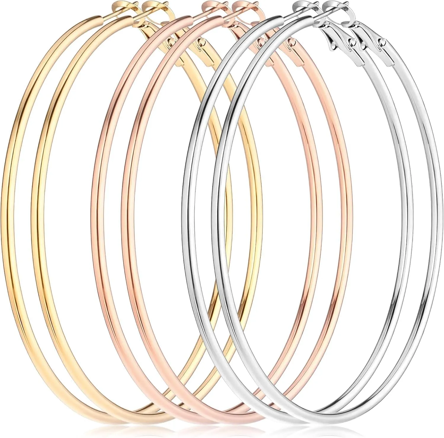 4Pcs Stainless Steel Hoop Earrings, Large Circle Silver Hoop Cartilage Gold Silver Rose gold Black Oversize Earrings for Women
