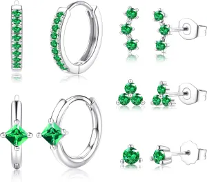 5 Pairs 14K Gold Filled Hoop Earrings Sterling Silver Post Cubic Zirconia Studs Earrings for Women Trendy Cartilage Earrings Huggie Hoop Earrings Set for Multiple Piercings