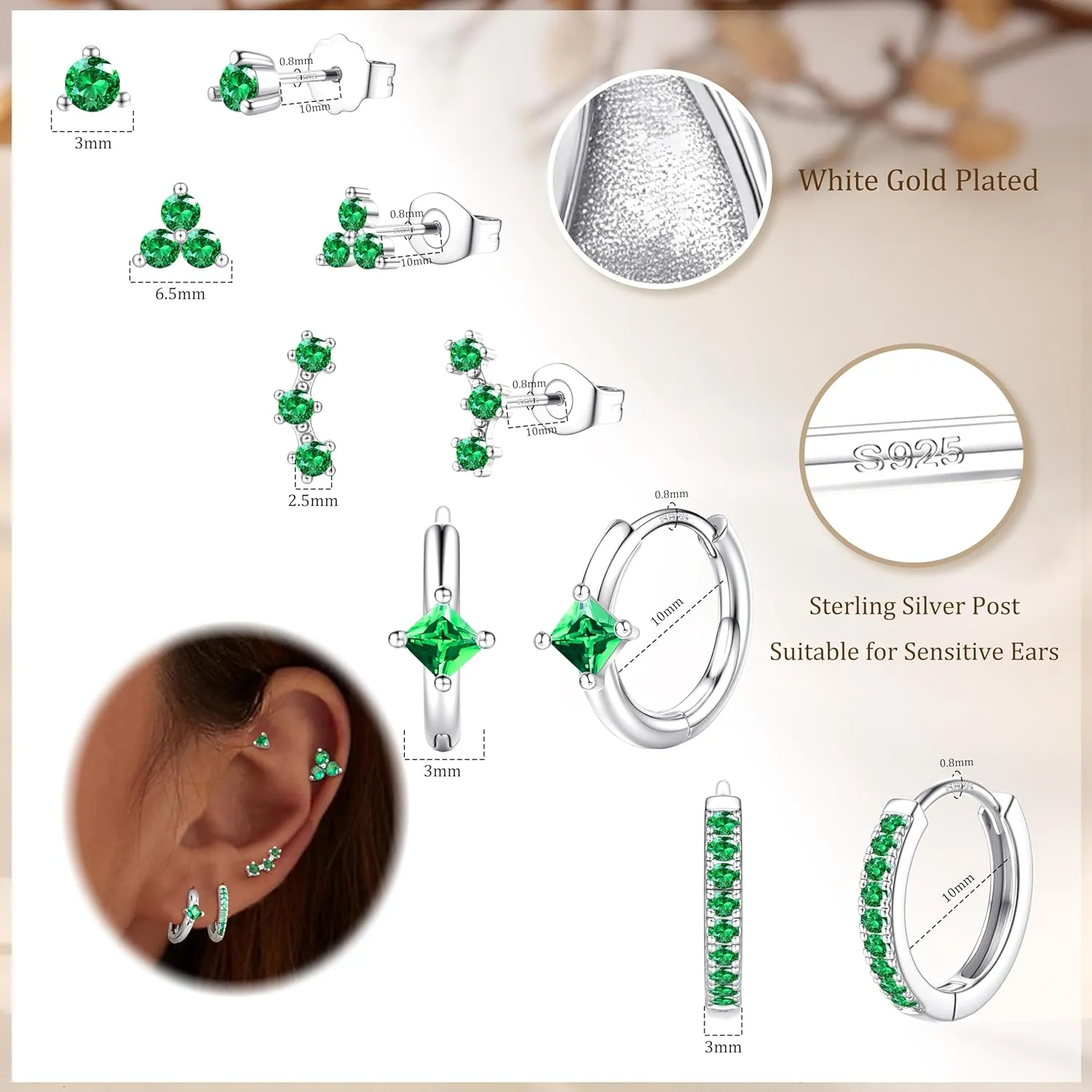5 Pairs 14K Gold Filled Hoop Earrings Sterling Silver Post Cubic Zirconia Studs Earrings for Women Trendy Cartilage Earrings Huggie Hoop Earrings Set for Multiple Piercings