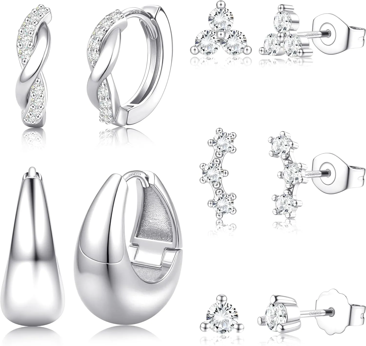 5 Pairs 14K Gold Filled Hoop Earrings Sterling Silver Post Cubic Zirconia Studs Earrings for Women Trendy Cartilage Earrings Huggie Hoop Earrings Set for Multiple Piercings