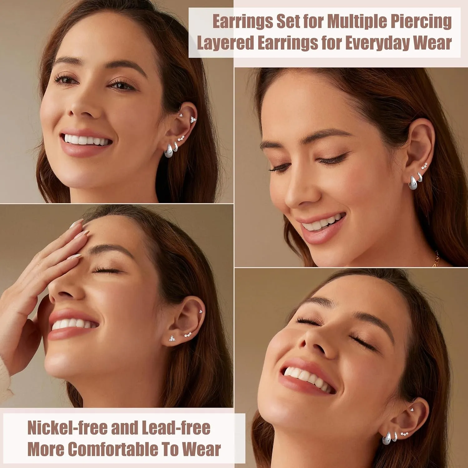 5 Pairs 14K Gold Filled Hoop Earrings Sterling Silver Post Cubic Zirconia Studs Earrings for Women Trendy Cartilage Earrings Huggie Hoop Earrings Set for Multiple Piercings