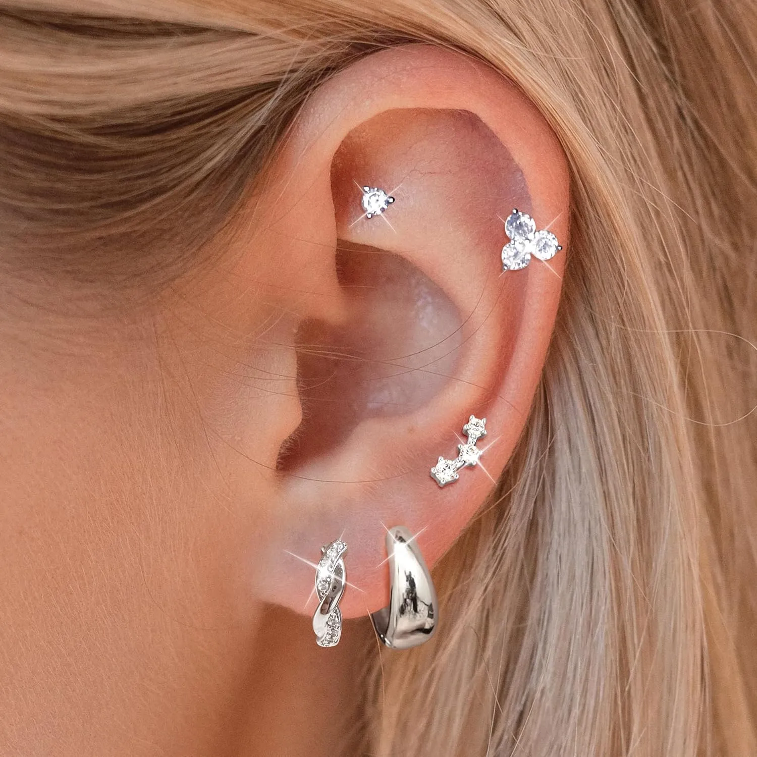 5 Pairs 14K Gold Filled Hoop Earrings Sterling Silver Post Cubic Zirconia Studs Earrings for Women Trendy Cartilage Earrings Huggie Hoop Earrings Set for Multiple Piercings