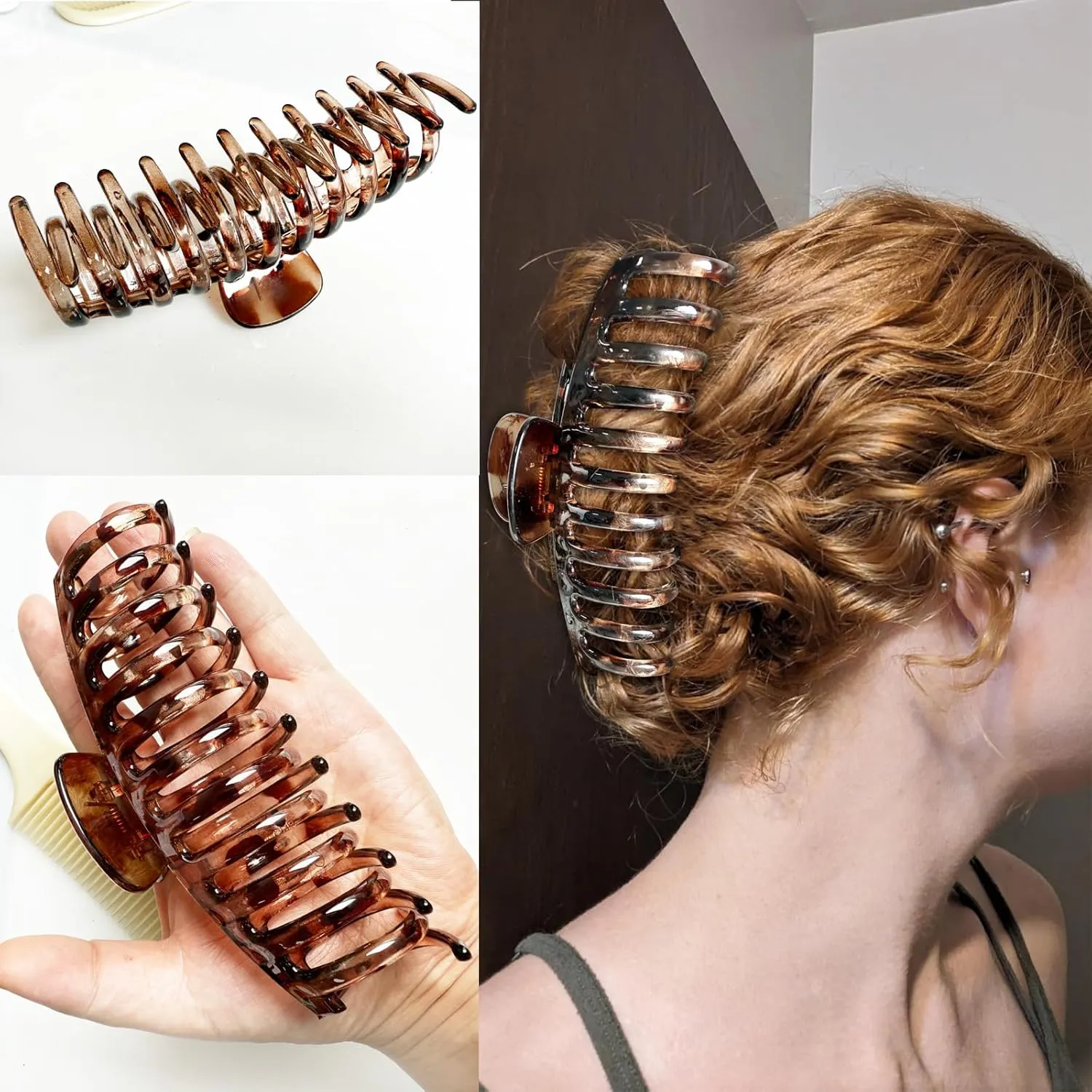 5.5 Inches Extra Large Hair Clips for Long Thick Hair Womens Jumbo Hair Claw Clips 2 Counts in Set Hair Accessories (light leopard and coffee leopard)