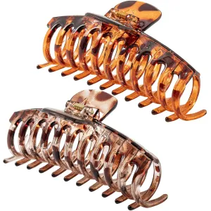 5.5 Inches Extra Large Hair Clips for Long Thick Hair Womens Jumbo Hair Claw Clips 2 Counts in Set Hair Accessories (light leopard and coffee leopard)