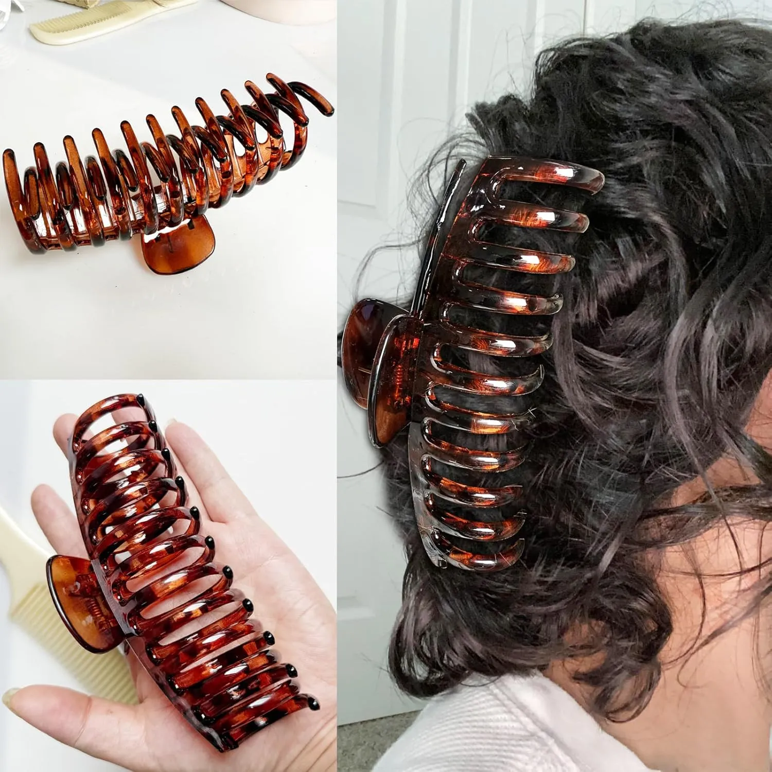 5.5 Inches Extra Large Hair Clips for Long Thick Hair Womens Jumbo Hair Claw Clips 2 Counts in Set Hair Accessories (light leopard and coffee leopard)