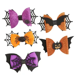 5pcs Halloween Bow Clips for Boy Girl Girls Cute Hair Accessories Bat Wings Web Design Lightweight Comfortable for Halloween Parties Dress-up