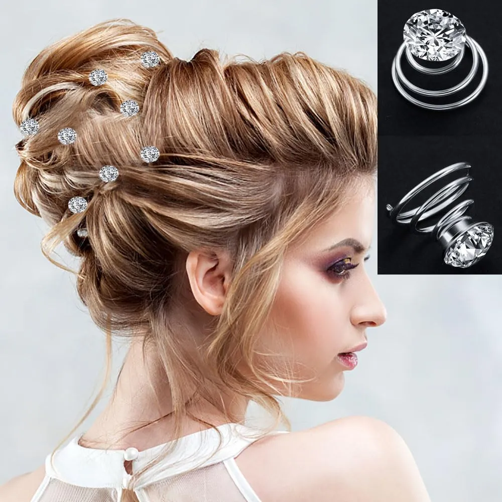 60 PCS Gems Rhinestone Twister Hair Studs Set Diamond Spiral Pearl Flower Jewels Hair Pins Sticks for Wedding, Bridal, Prom, Party and Special Occasion(Classic Diamonds)