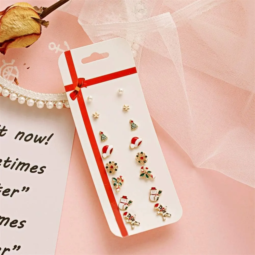 6/8/12 Pairs Christmas Stud Earrings Set Christmas Earrings for Women Christmas Tree Snowflake Candy Snowman Penguin Stud Earrings Christmas