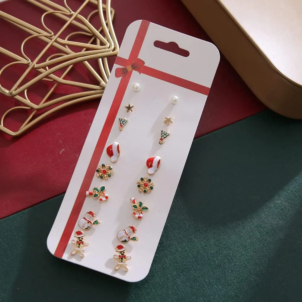 6/8/12 Pairs Christmas Stud Earrings Set Christmas Earrings for Women Christmas Tree Snowflake Candy Snowman Penguin Stud Earrings Christmas
