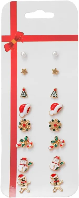 6/8/12 Pairs Christmas Stud Earrings Set Christmas Earrings for Women Christmas Tree Snowflake Candy Snowman Penguin Stud Earrings Christmas