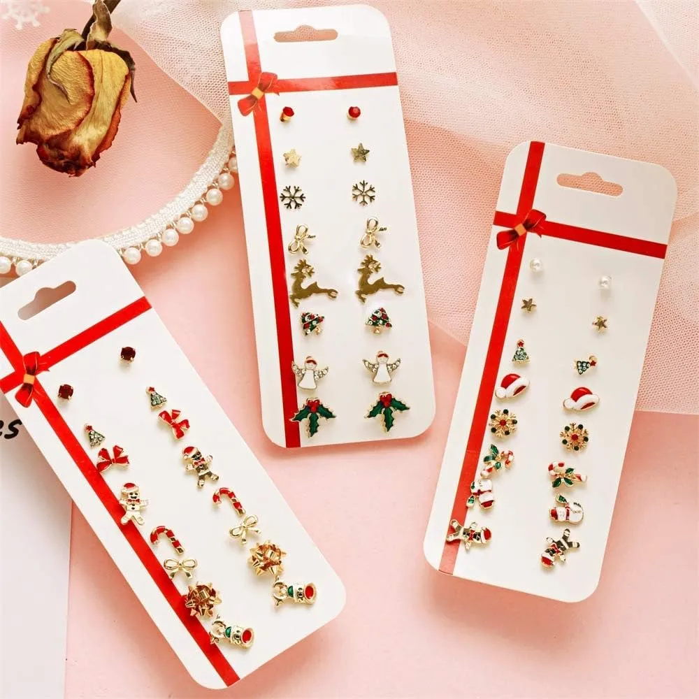 6/8/12 Pairs Christmas Stud Earrings Set Christmas Earrings for Women Christmas Tree Snowflake Candy Snowman Penguin Stud Earrings Christmas