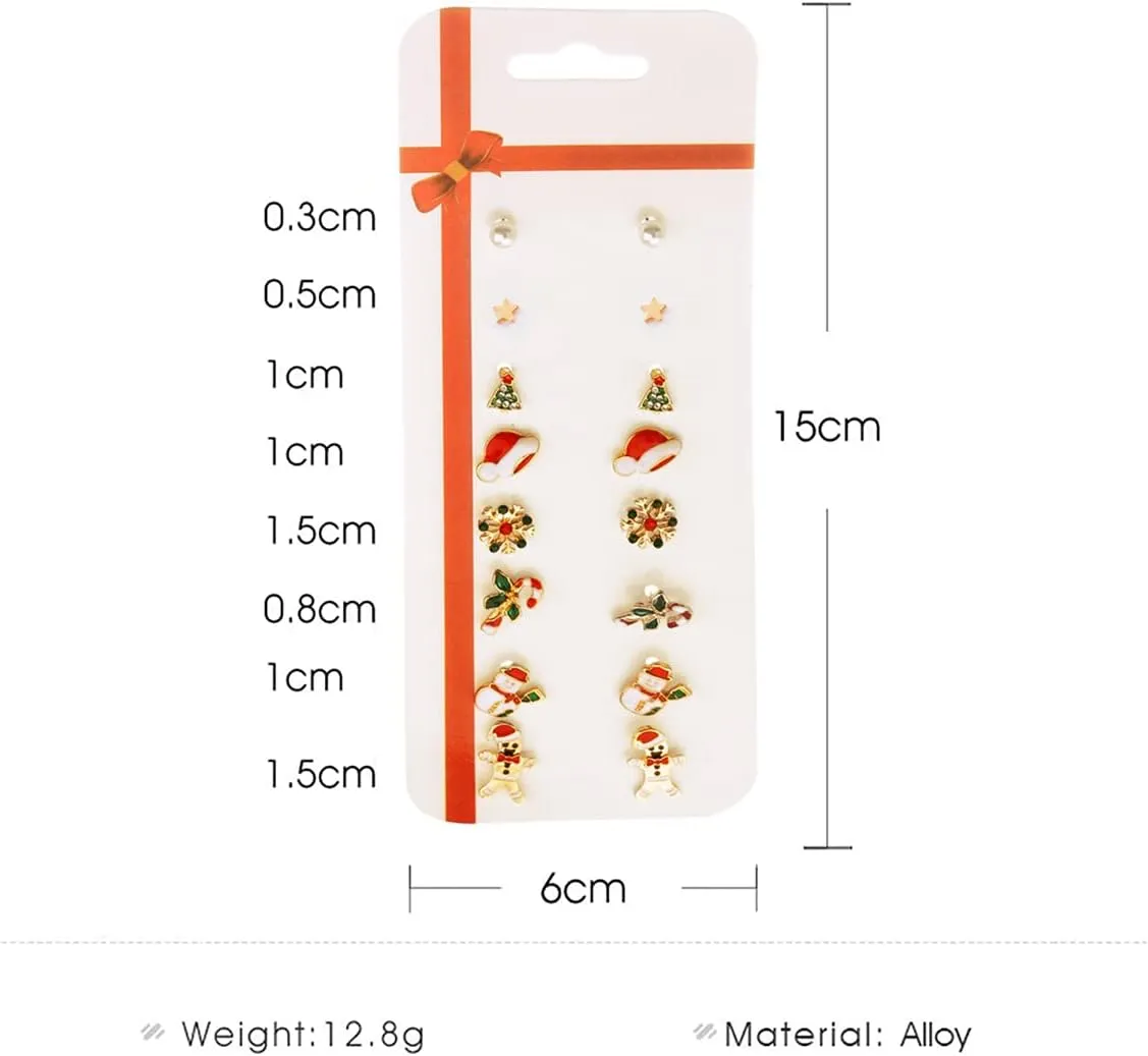 6/8/12 Pairs Christmas Stud Earrings Set Christmas Earrings for Women Christmas Tree Snowflake Candy Snowman Penguin Stud Earrings Christmas