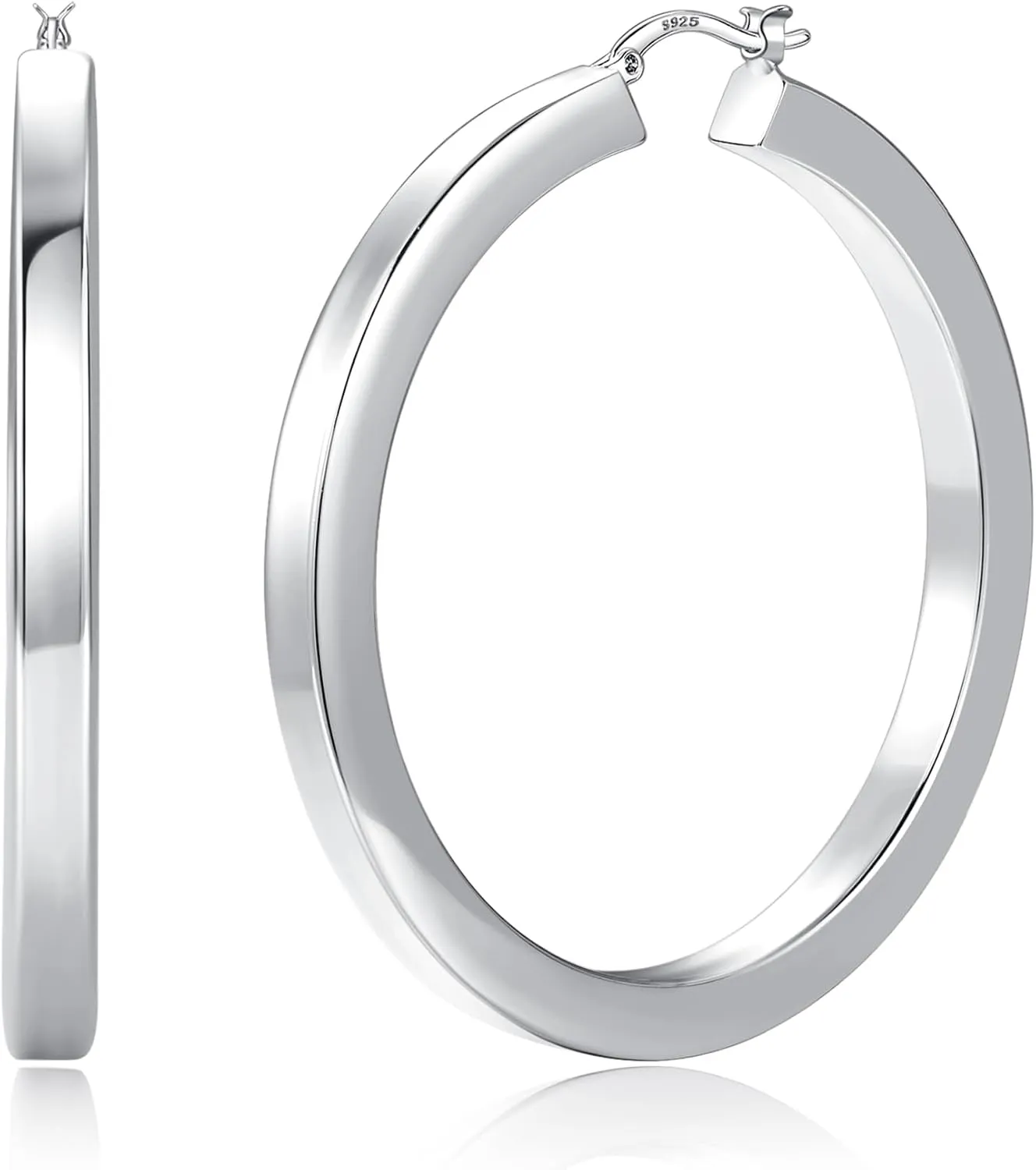 6mm Wide Large Square Tube Hoop Earrings for Women Hypoallergenic Big Chunky 14K Gold Plated Hoops with 925 Sterling Silver Posts Lightweight Thick Hoop Earrings for Women Trendy 30/40/50/60mm