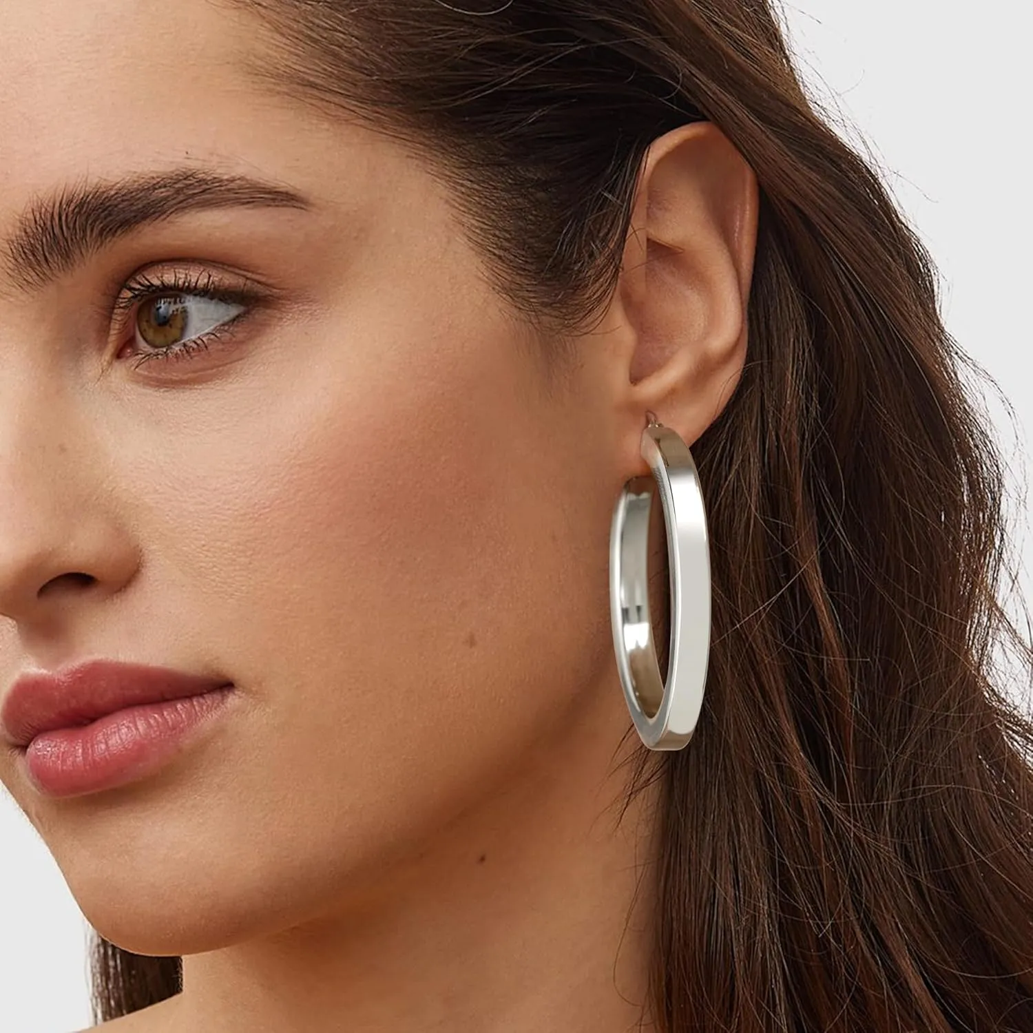 6mm Wide Large Square Tube Hoop Earrings for Women Hypoallergenic Big Chunky 14K Gold Plated Hoops with 925 Sterling Silver Posts Lightweight Thick Hoop Earrings for Women Trendy 30/40/50/60mm