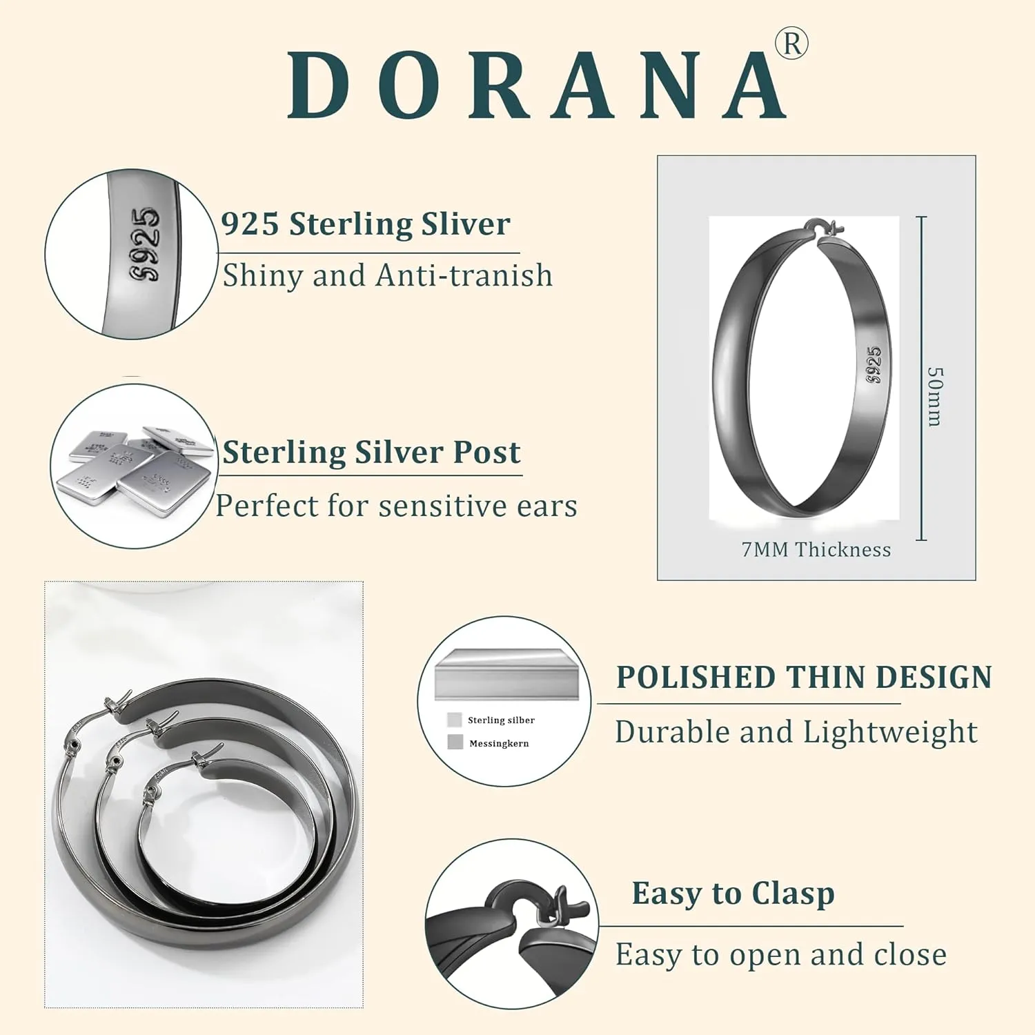 8mm Thick 925 Sterling Silver Hoops Earrings for Women 14K Real Gold Large Hoop Earrings Hypoallergenic and Lightweight Big Hoop Earrings for Women 20/30/40/50/60/70MM