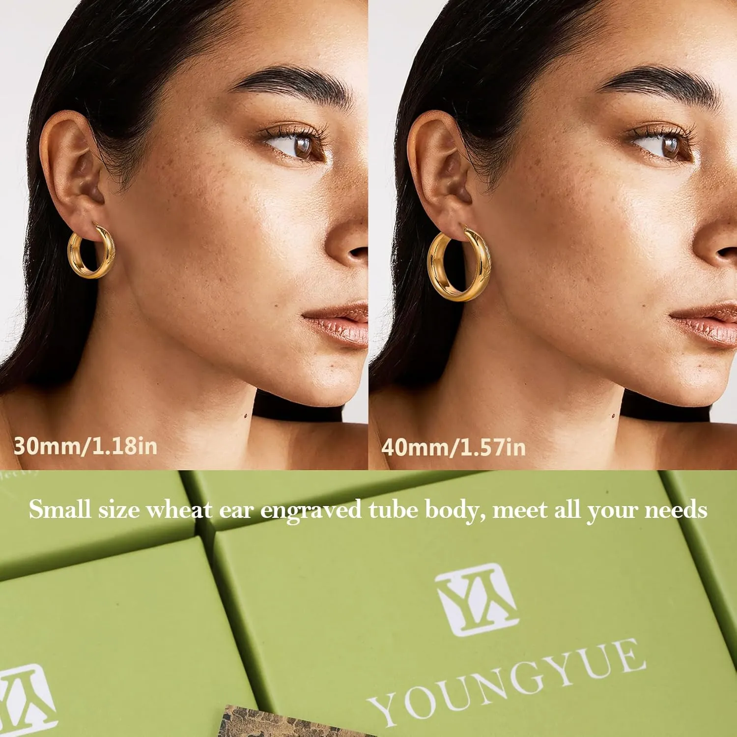 8mm Wide Chunky Gold Hoops 14K Real Gold Plated Hypoallergenic 925 Sterling Silver Hoops Lightweight Big Gold Hoop Earrings for Women 30/40/50/60mm
