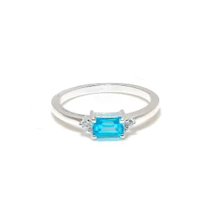 925 Solid Silver Band | Blue Topaz Gemstone Stacking Stackable Statement Rings For Men & Women | Midi Radiant Ring | Best Gifts For Christmas (14k Yellow Gold Plated, 5)