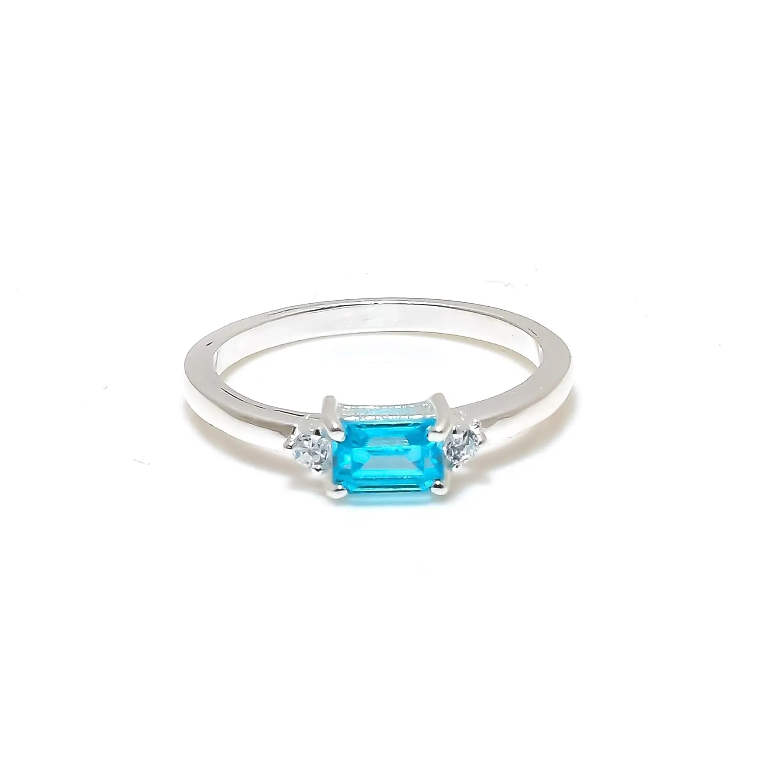 925 Solid Silver Band | Blue Topaz Gemstone Stacking Stackable Statement Rings For Men & Women | Midi Radiant Ring | Best Gifts For Christmas (14k Yellow Gold Plated, 5)