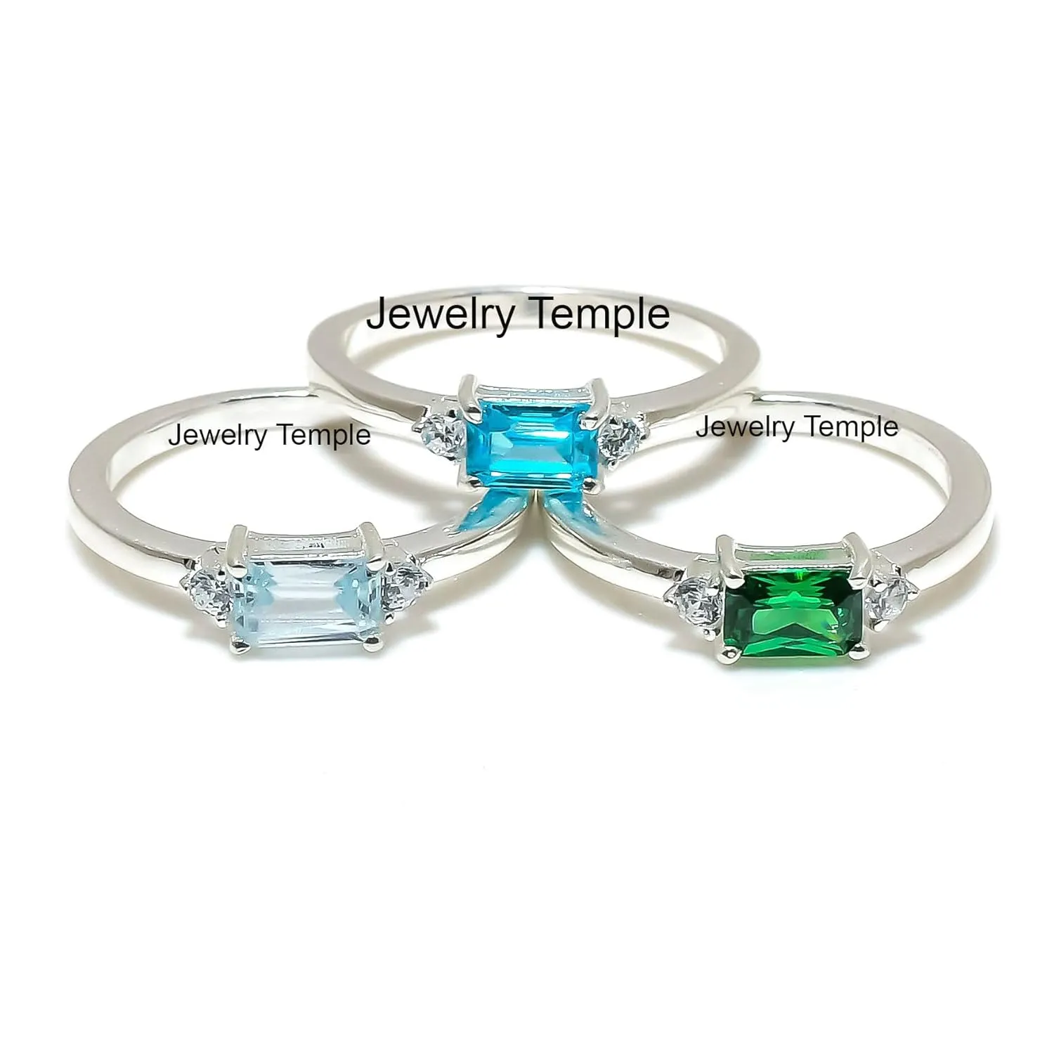 925 Solid Silver Band | Blue Topaz Gemstone Stacking Stackable Statement Rings For Men & Women | Midi Radiant Ring | Best Gifts For Christmas (14k Yellow Gold Plated, 5)