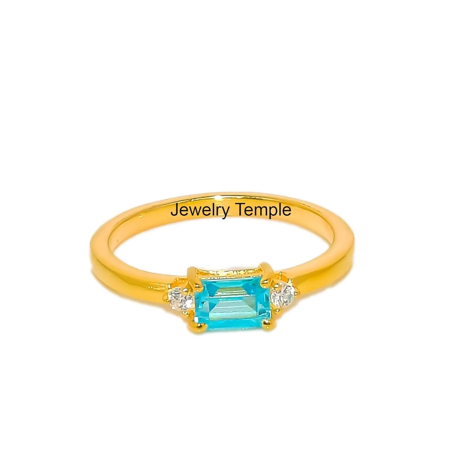 925 Solid Silver Band | Blue Topaz Gemstone Stacking Stackable Statement Rings For Men & Women | Midi Radiant Ring | Best Gifts For Christmas (14k Yellow Gold Plated, 5)
