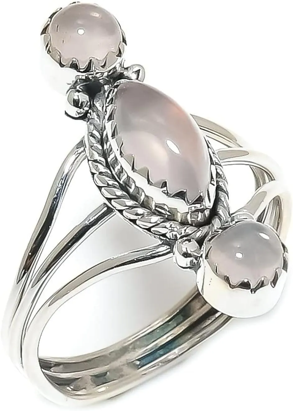 925 Sterling Silver Adjustable Ring - 3 Gemstones Marquise & Round Shape Handmade Ring for Women, Statement Jewelry Gift for Her