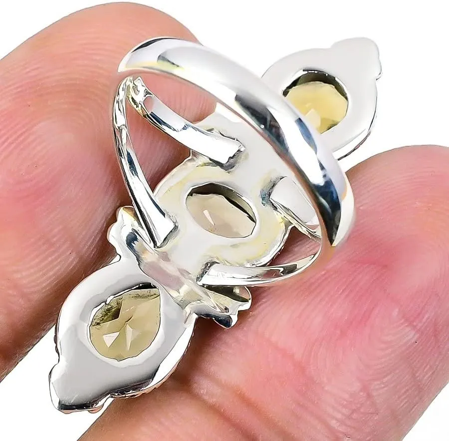 925 Sterling Silver Adjustable Ring - 3 Gemstones Unique Handmade Ring for Women, Statement Jewelry Gift for Her