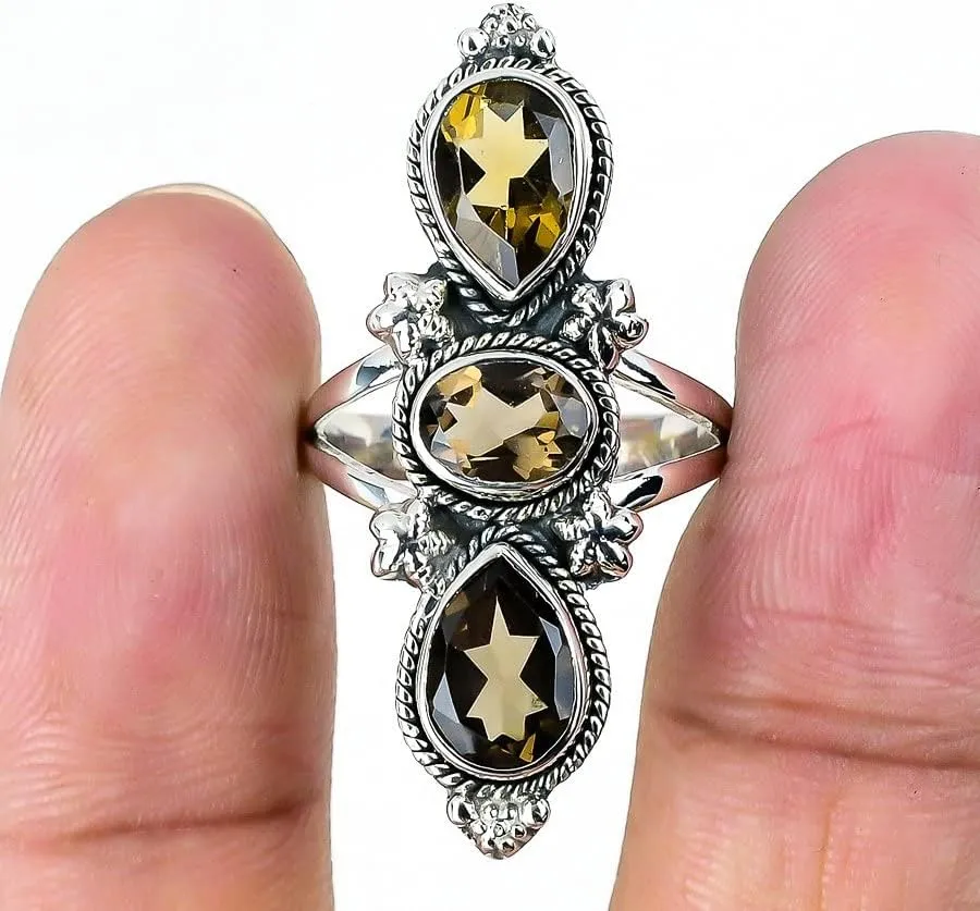 925 Sterling Silver Adjustable Ring - 3 Gemstones Unique Handmade Ring for Women, Statement Jewelry Gift for Her