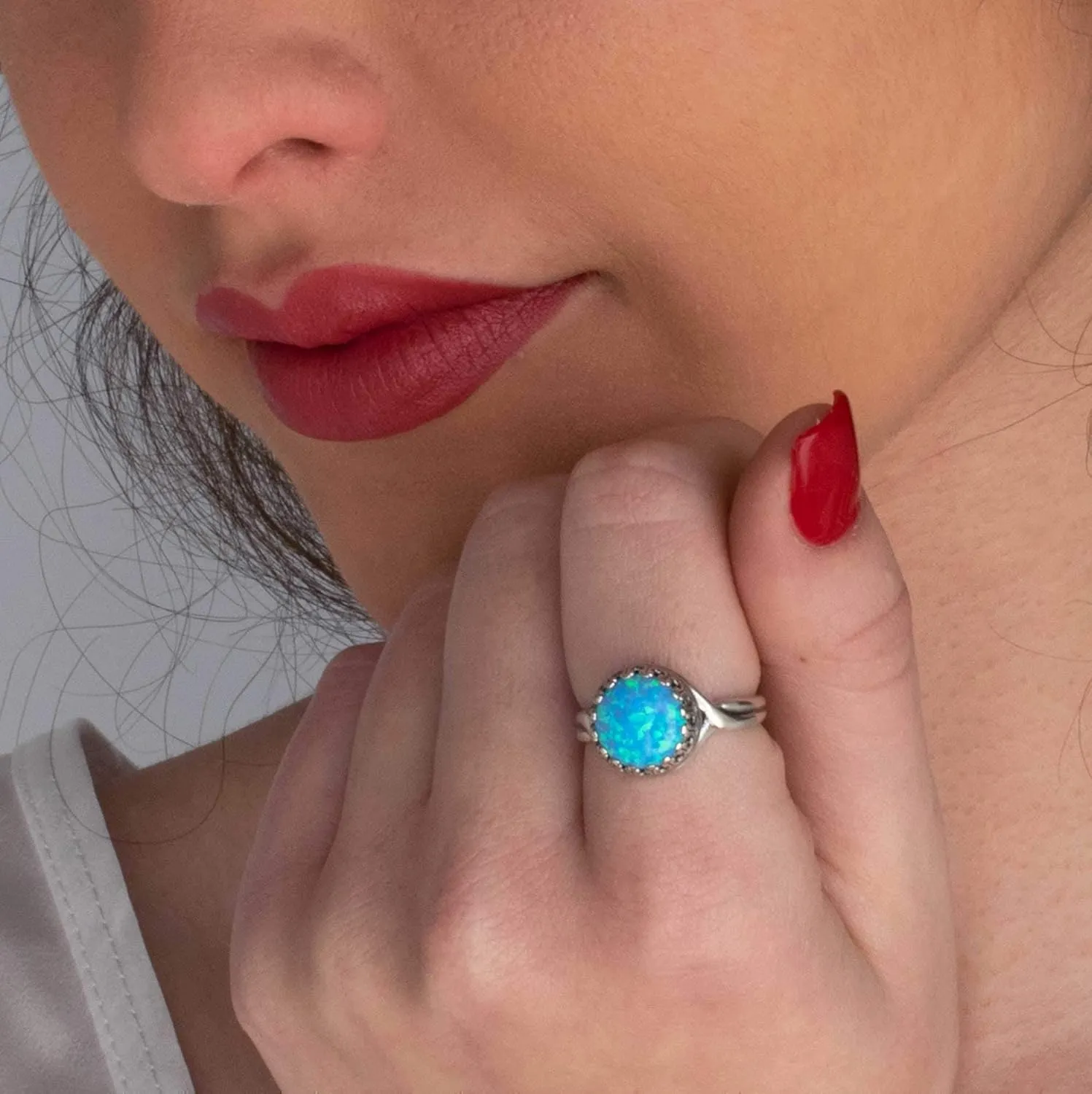 925 Sterling Silver Blue Opal Rings for Women - Anniversary Rings for Women - Sterling Silver Rings for Women - Dainty Sterling Silver Rings - Sterling Silver Opal Ring - Anniversary Bands