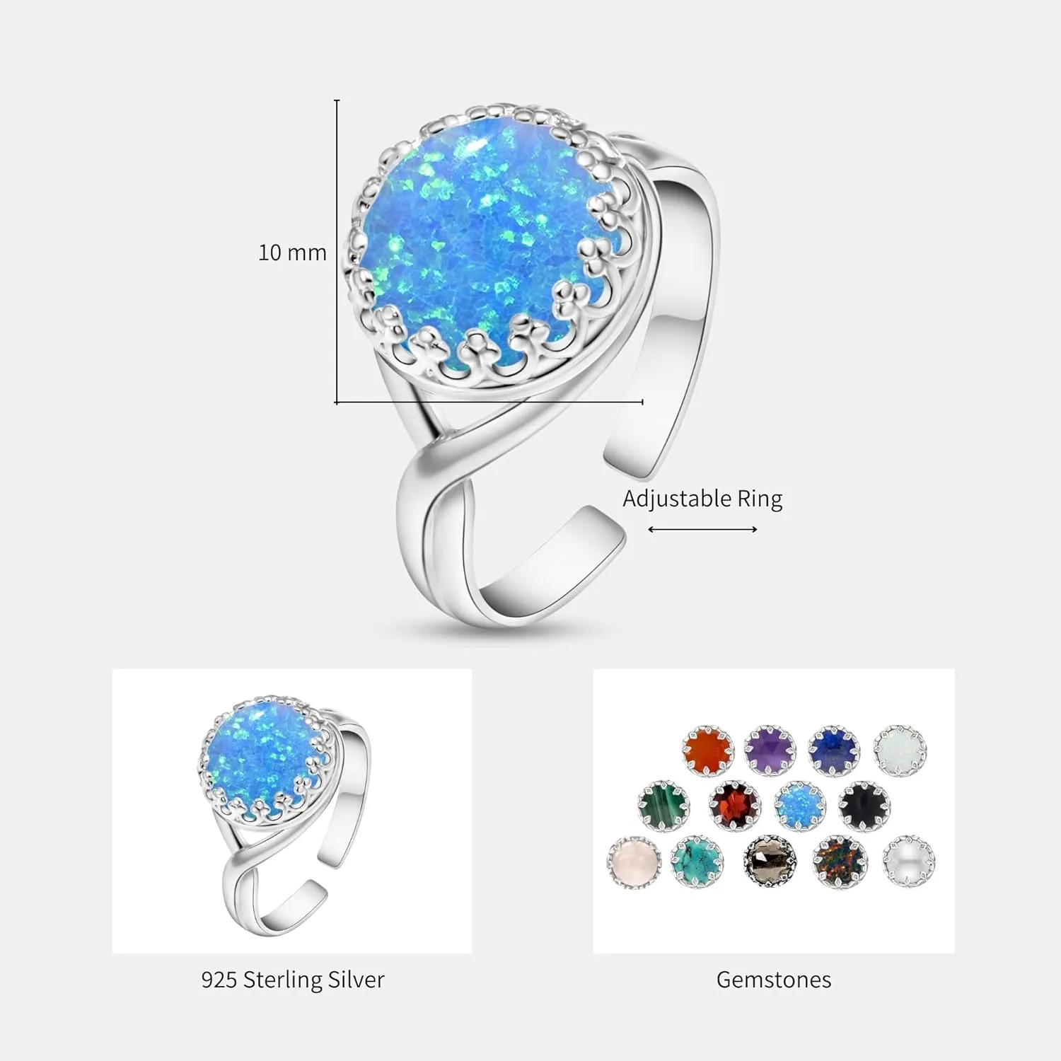 925 Sterling Silver Blue Opal Rings for Women - Anniversary Rings for Women - Sterling Silver Rings for Women - Dainty Sterling Silver Rings - Sterling Silver Opal Ring - Anniversary Bands