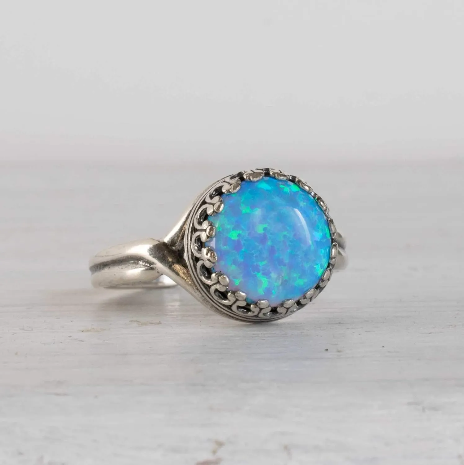 925 Sterling Silver Blue Opal Rings for Women - Anniversary Rings for Women - Sterling Silver Rings for Women - Dainty Sterling Silver Rings - Sterling Silver Opal Ring - Anniversary Bands