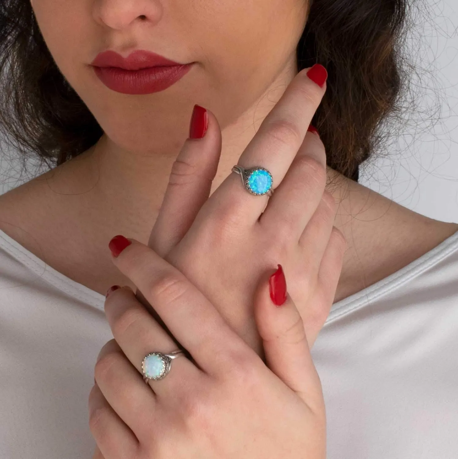 925 Sterling Silver Blue Opal Rings for Women - Anniversary Rings for Women - Sterling Silver Rings for Women - Dainty Sterling Silver Rings - Sterling Silver Opal Ring - Anniversary Bands