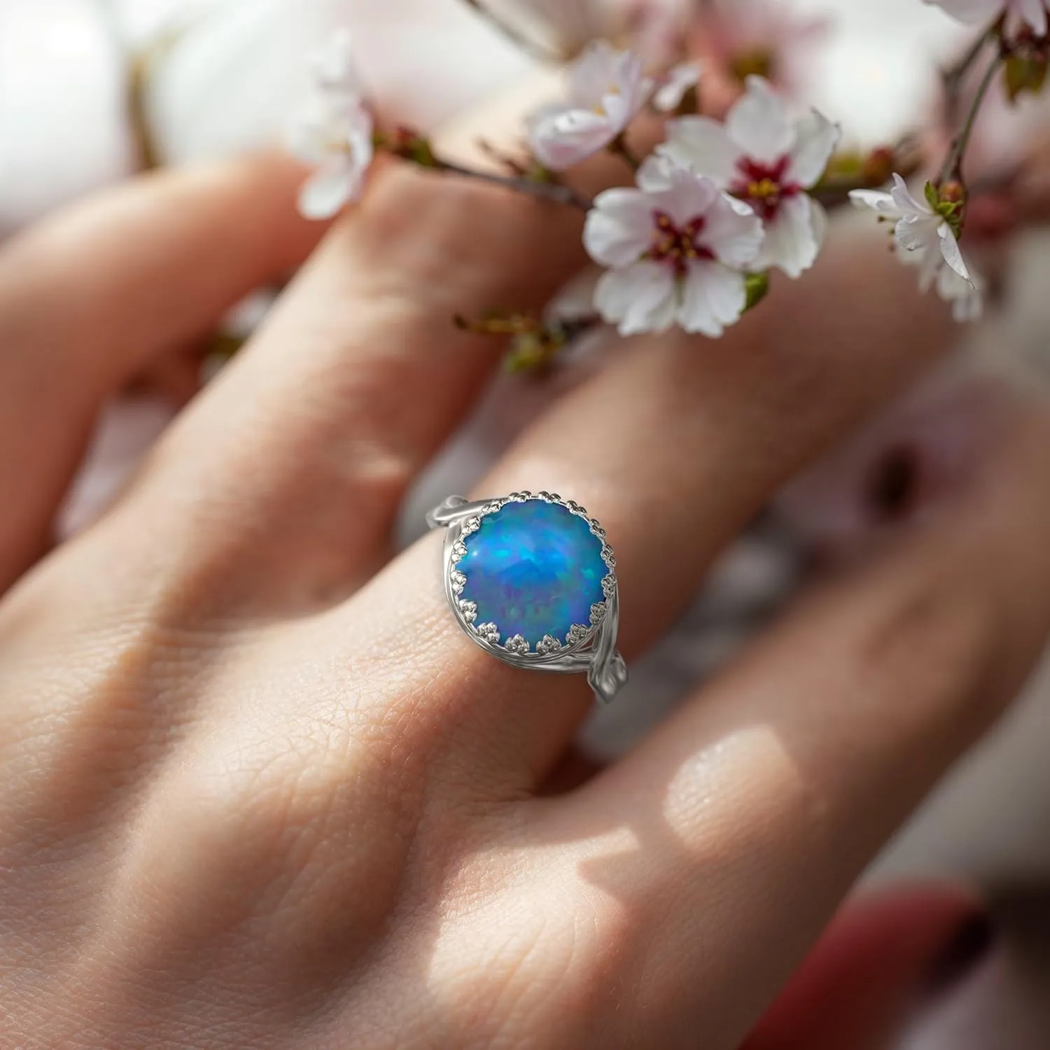 925 Sterling Silver Blue Opal Rings for Women - Anniversary Rings for Women - Sterling Silver Rings for Women - Dainty Sterling Silver Rings - Sterling Silver Opal Ring - Anniversary Bands