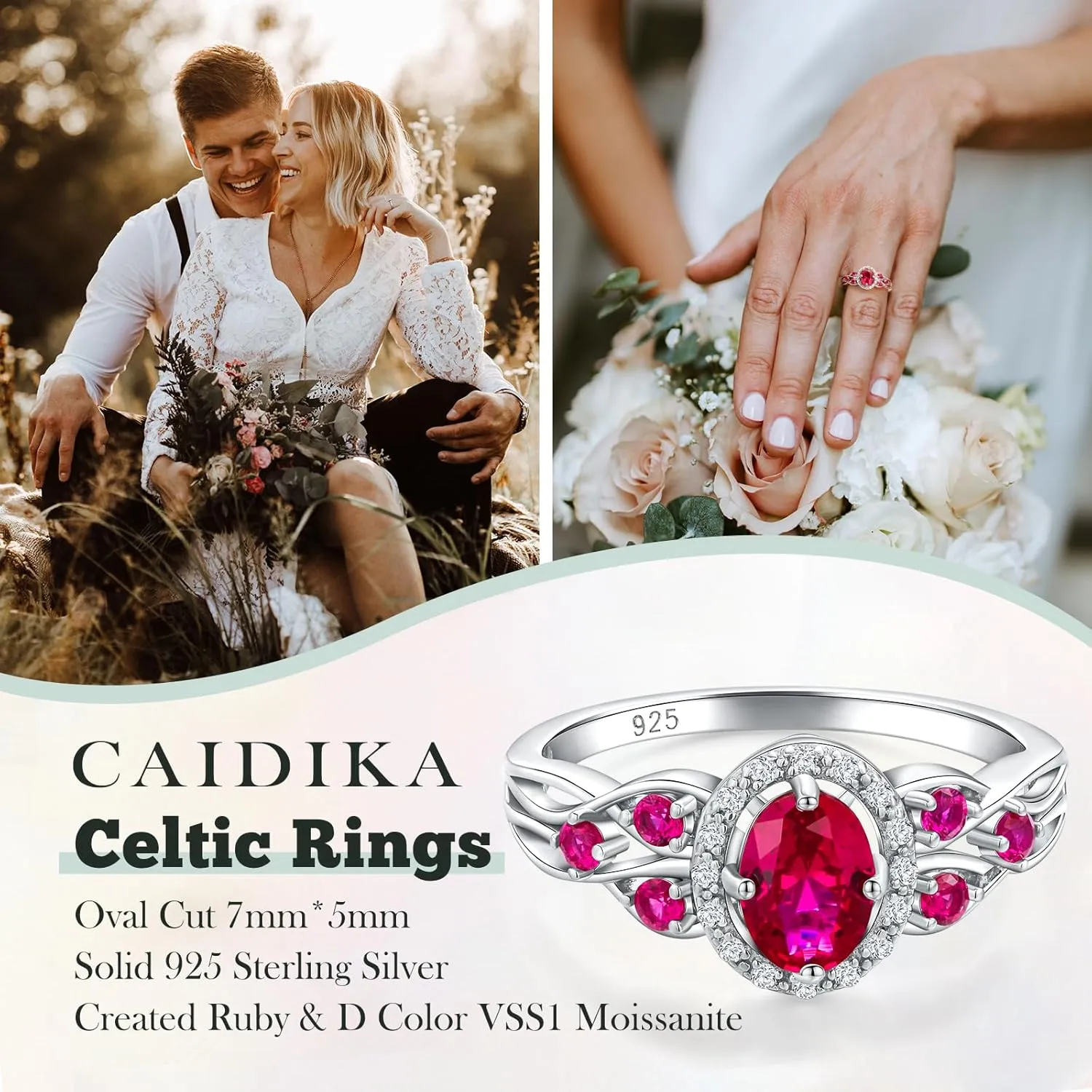 925 Sterling Silver Celtic Knot Engagement Ring for Women Moissanite/Cubic Zirconia Inlaid Oval Shaped Birthstone Rings Cocktail Wedding Birthday Jewelry(with Box)