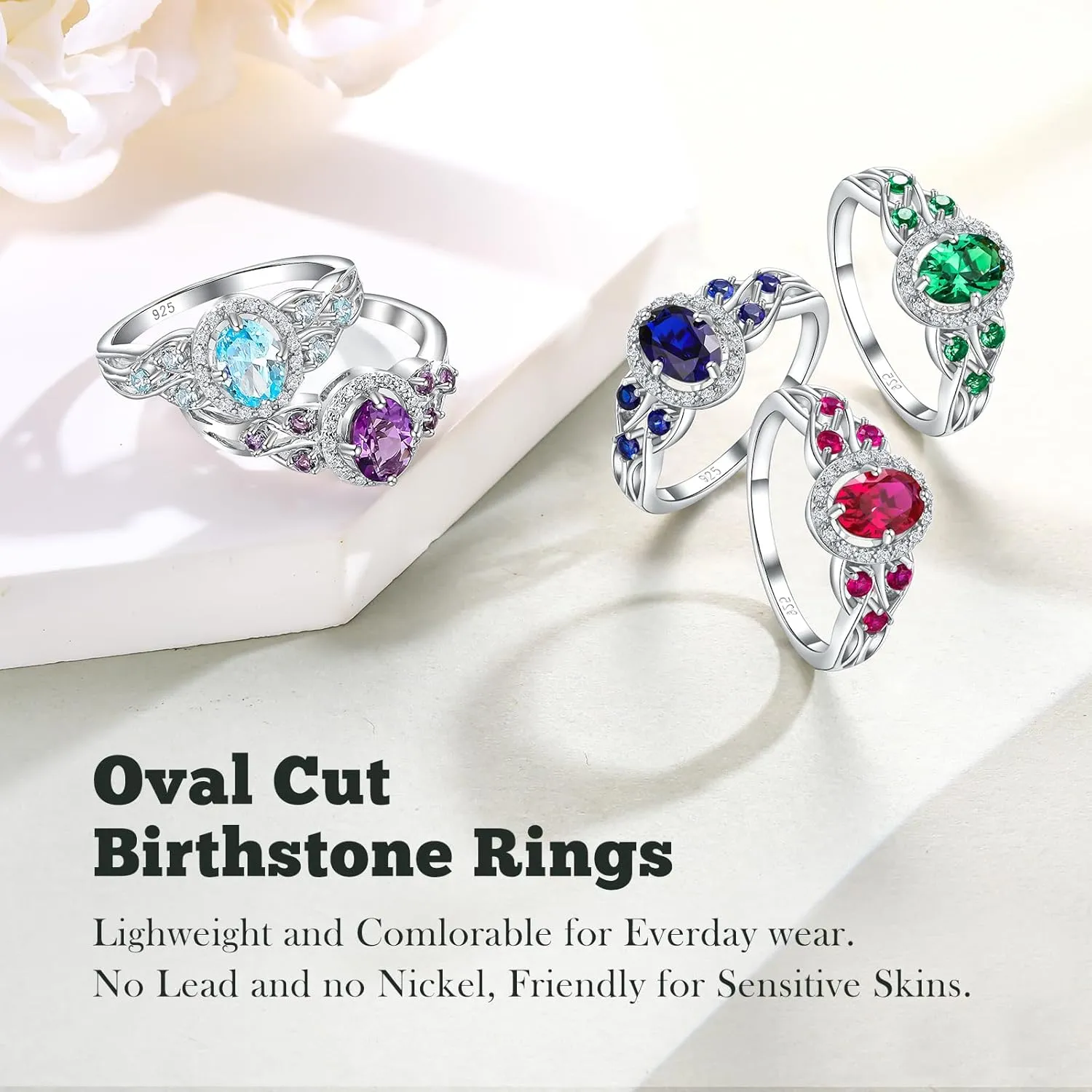 925 Sterling Silver Celtic Knot Engagement Ring for Women Moissanite/Cubic Zirconia Inlaid Oval Shaped Birthstone Rings Cocktail Wedding Birthday Jewelry(with Box)