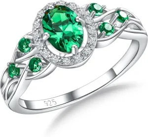 925 Sterling Silver Celtic Knot Engagement Ring for Women Moissanite/Cubic Zirconia Inlaid Oval Shaped Birthstone Rings Cocktail Wedding Birthday Jewelry(with Box)
