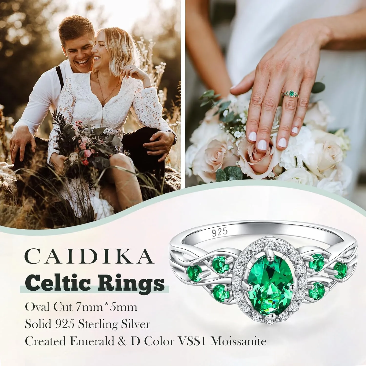 925 Sterling Silver Celtic Knot Engagement Ring for Women Moissanite/Cubic Zirconia Inlaid Oval Shaped Birthstone Rings Cocktail Wedding Birthday Jewelry(with Box)