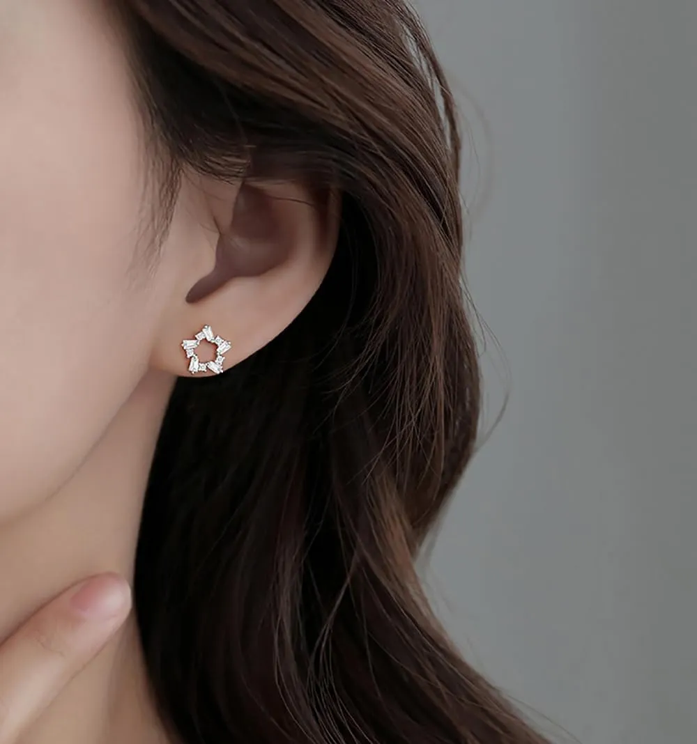 925 Sterling Silver CZ Star Stud Earrings for Women Teens Crystal Star Stud Earrings Hypoallergenic