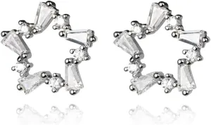 925 Sterling Silver CZ Star Stud Earrings for Women Teens Crystal Star Stud Earrings Hypoallergenic