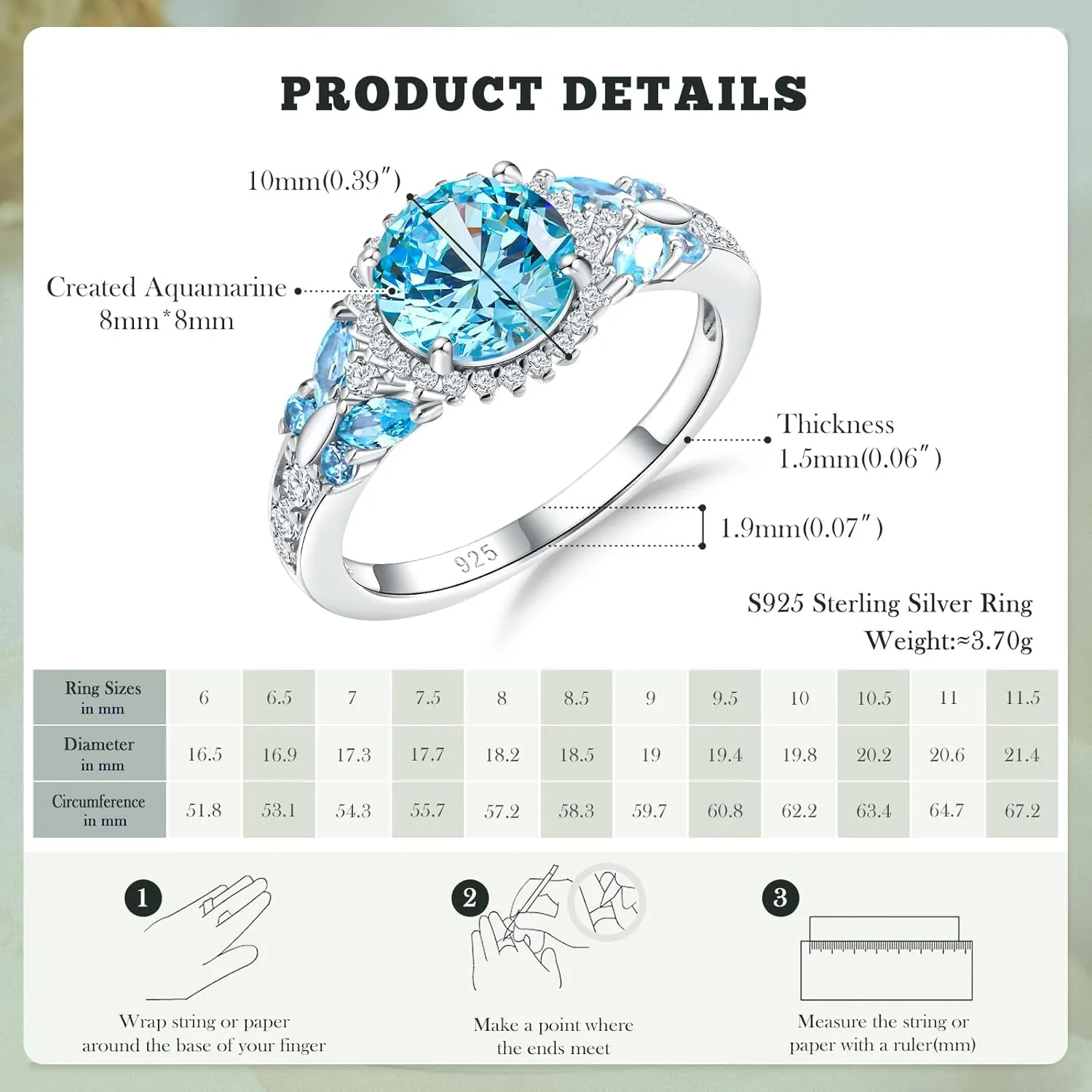 925 Sterling Silver Gemstone Engagement Ring for Women Moissanite/Zircon &Created Amethyst/Aquamarine/Emerald/Ruby/Sapphire Promise Rings Cocktail Wedding Birthday Jewelry