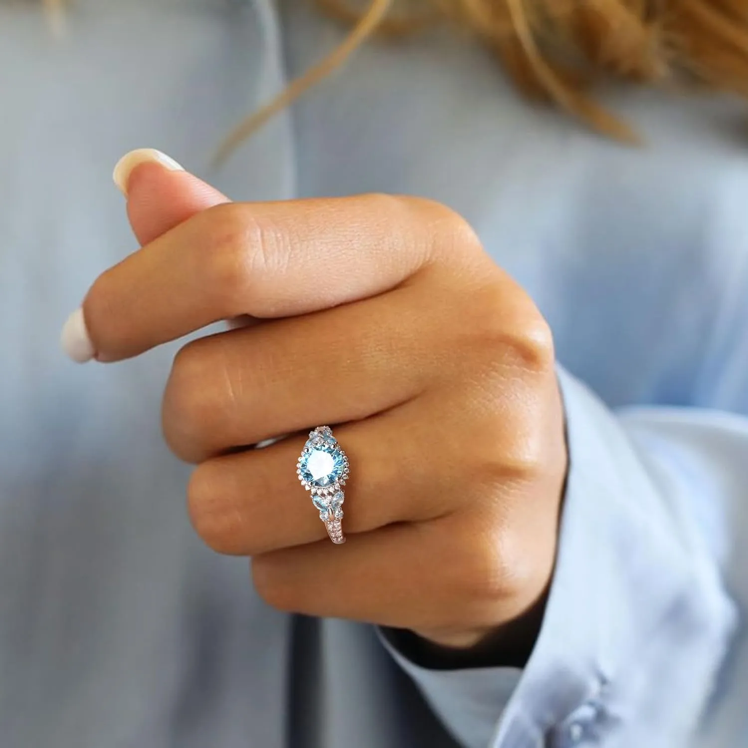 925 Sterling Silver Gemstone Engagement Ring for Women Moissanite/Zircon &Created Amethyst/Aquamarine/Emerald/Ruby/Sapphire Promise Rings Cocktail Wedding Birthday Jewelry