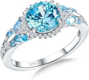 925 Sterling Silver Gemstone Engagement Ring for Women Moissanite/Zircon &Created Amethyst/Aquamarine/Emerald/Ruby/Sapphire Promise Rings Cocktail Wedding Birthday Jewelry
