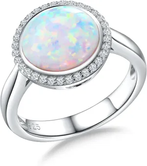 925 Sterling Silver Halo Engagement Wedding Ring Cushion/Triangle/Round Shaped Opal Turquoise Sapphire Gemstone Ring Fashion Jewelry Gift for Women Girls Size 6 to 10