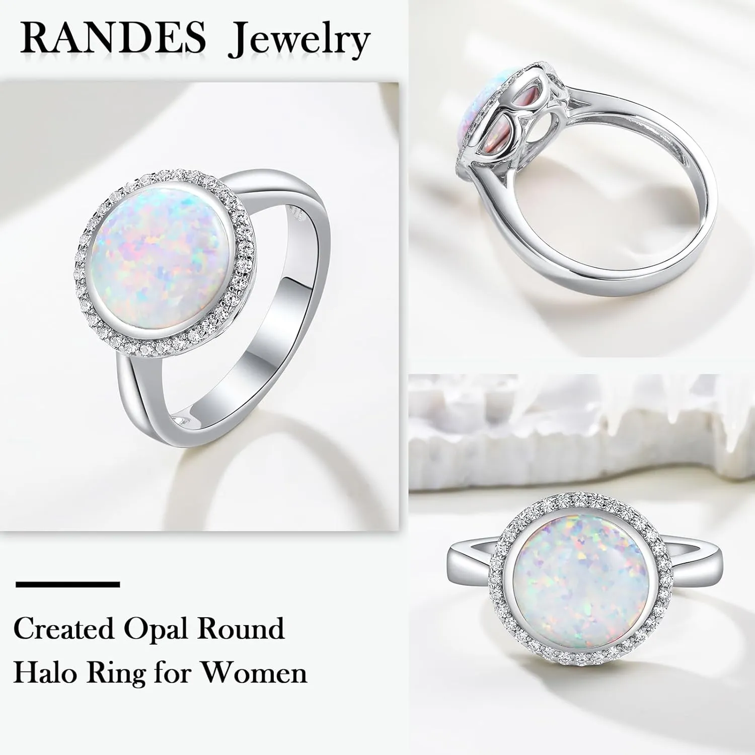 925 Sterling Silver Halo Engagement Wedding Ring Cushion/Triangle/Round Shaped Opal Turquoise Sapphire Gemstone Ring Fashion Jewelry Gift for Women Girls Size 6 to 10