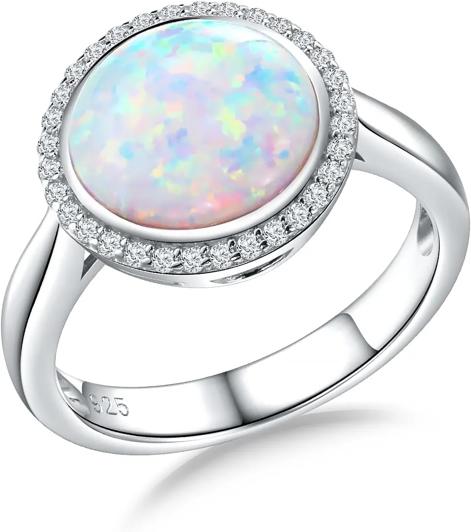 925 Sterling Silver Halo Engagement Wedding Ring Cushion/Triangle/Round Shaped Opal Turquoise Sapphire Gemstone Ring Fashion Jewelry Gift for Women Girls Size 6 to 10