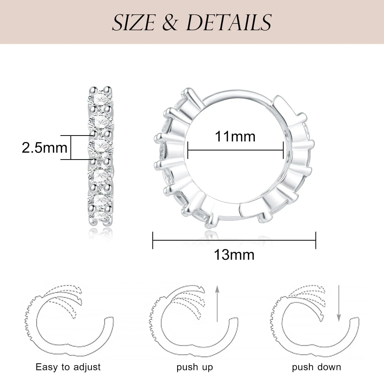 925 Sterling Silver Huggie Earrings for Women, Small Hoop Earrings with High-Carbon Diamond, Hypoallergenic Lightweight Jewelry for Daily Wear