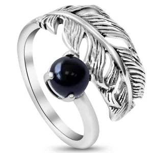 925 Sterling Silver Onyx Bypass Rings - Feather Ring - Anniversary Rings for Women - Sterling Silver Rings for Women - Statement Rings for Women - Onyx Rings for Women