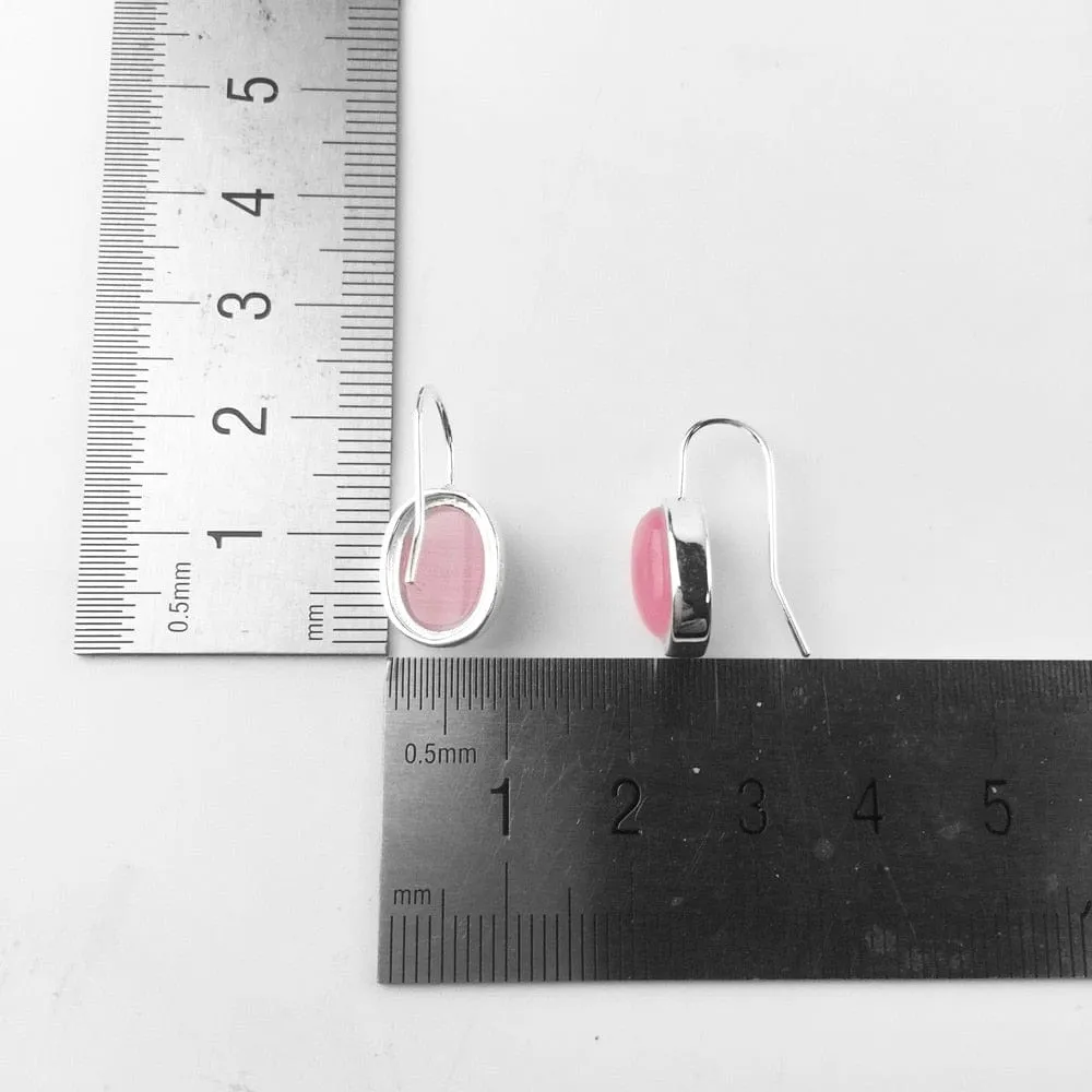 925 Sterling Silver Pink Opal Oval Drop Earrings