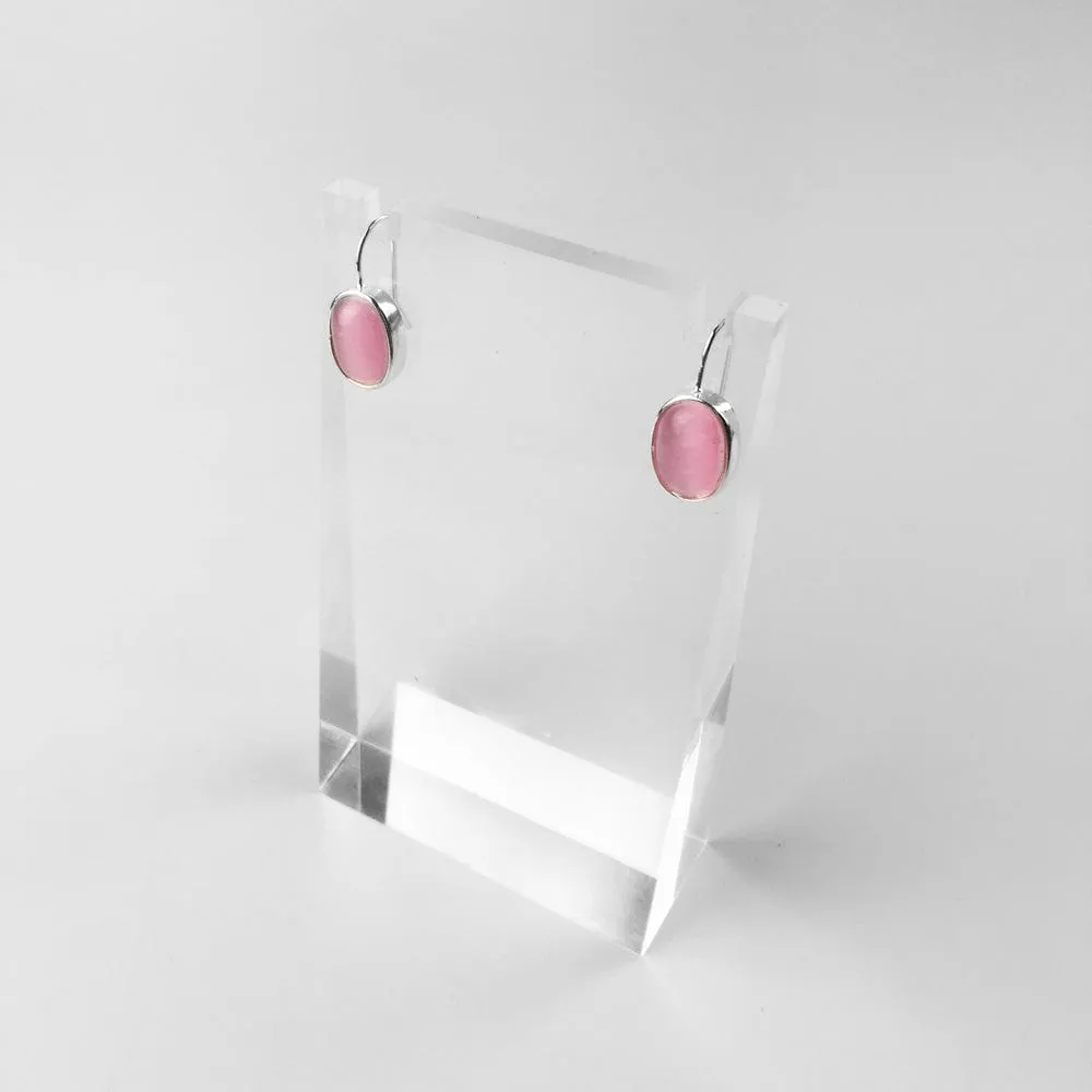 925 Sterling Silver Pink Opal Oval Drop Earrings