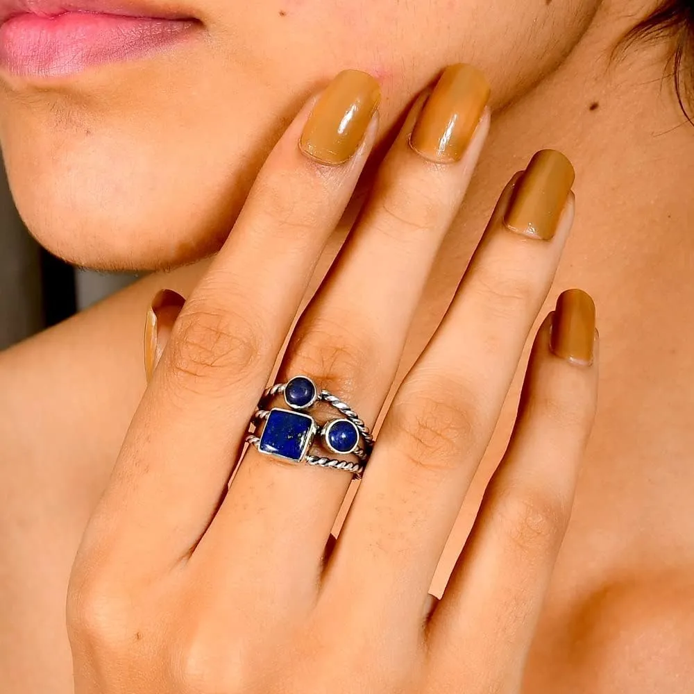 925 Sterling Silver Ring, Oval Shape Handmade Gemstone, Adjustable