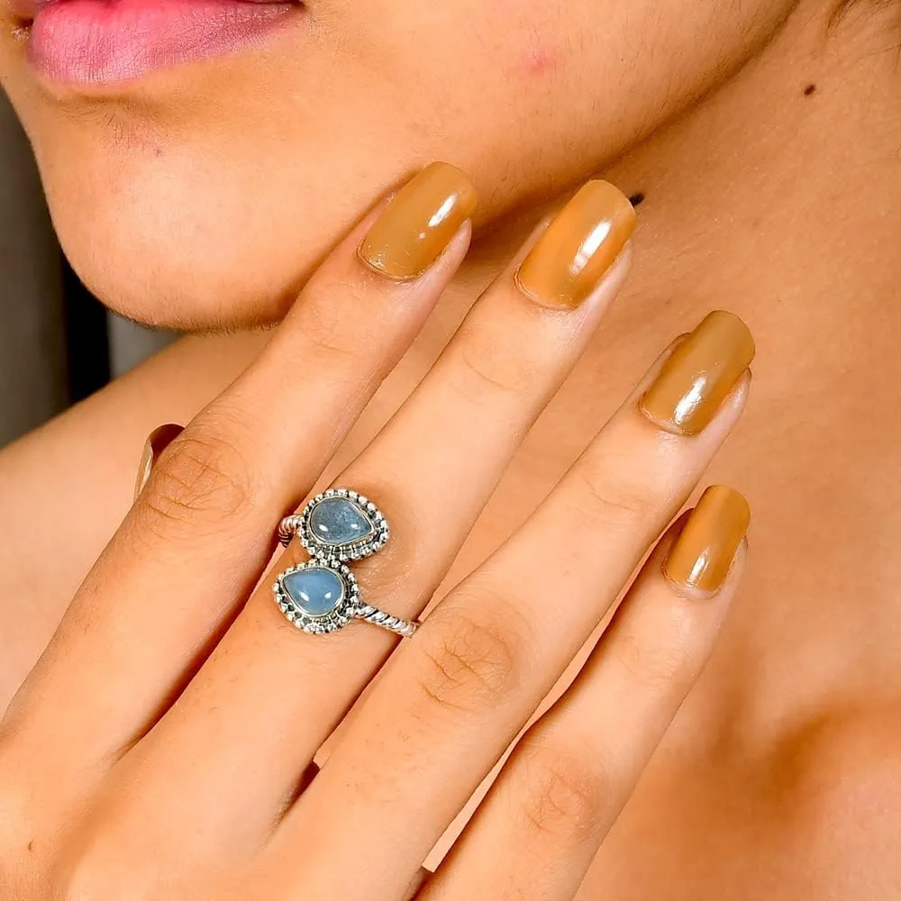 925 Sterling Silver Ring, Pear Shape Handmade Gemstone, Adjustable